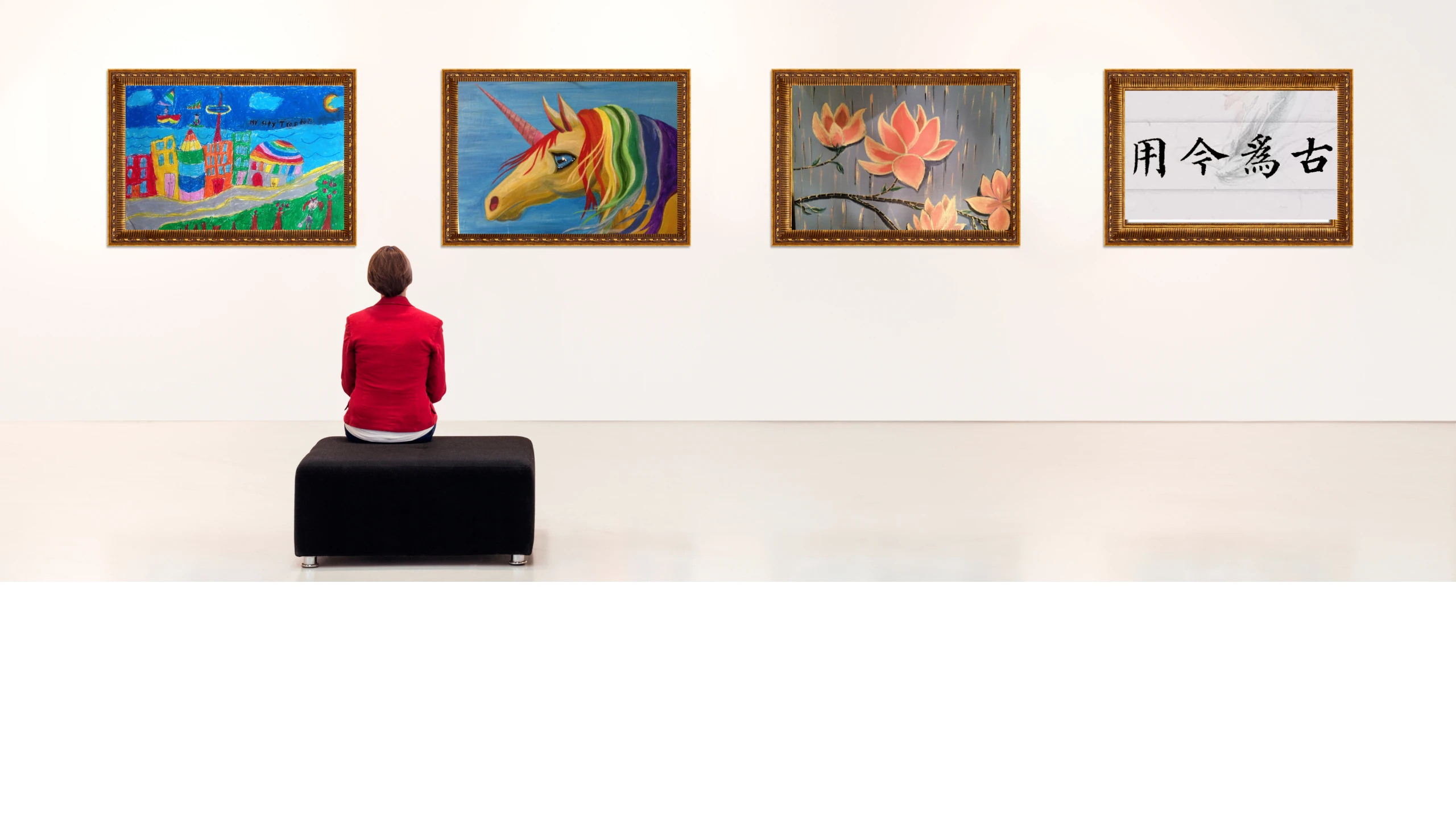 Gallery wall of student artwork