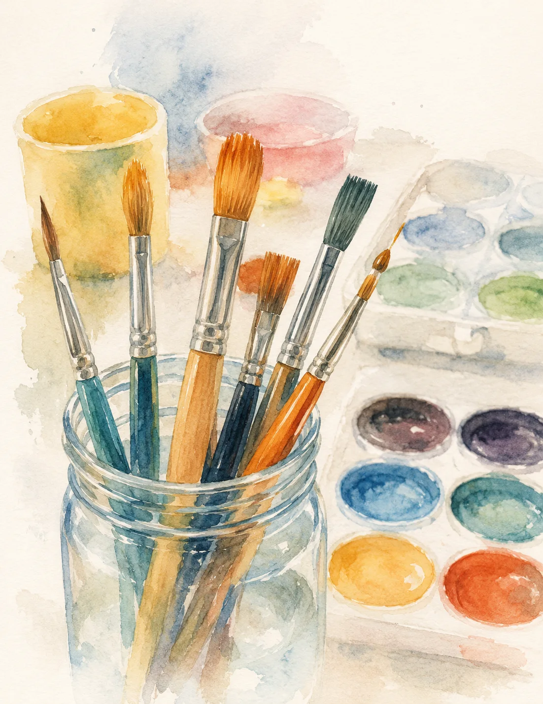 Colorful paintbrushes ready for summer camp art projects