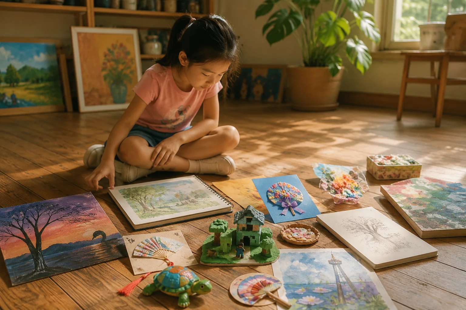 Young artists presenting their finished work at summer camp