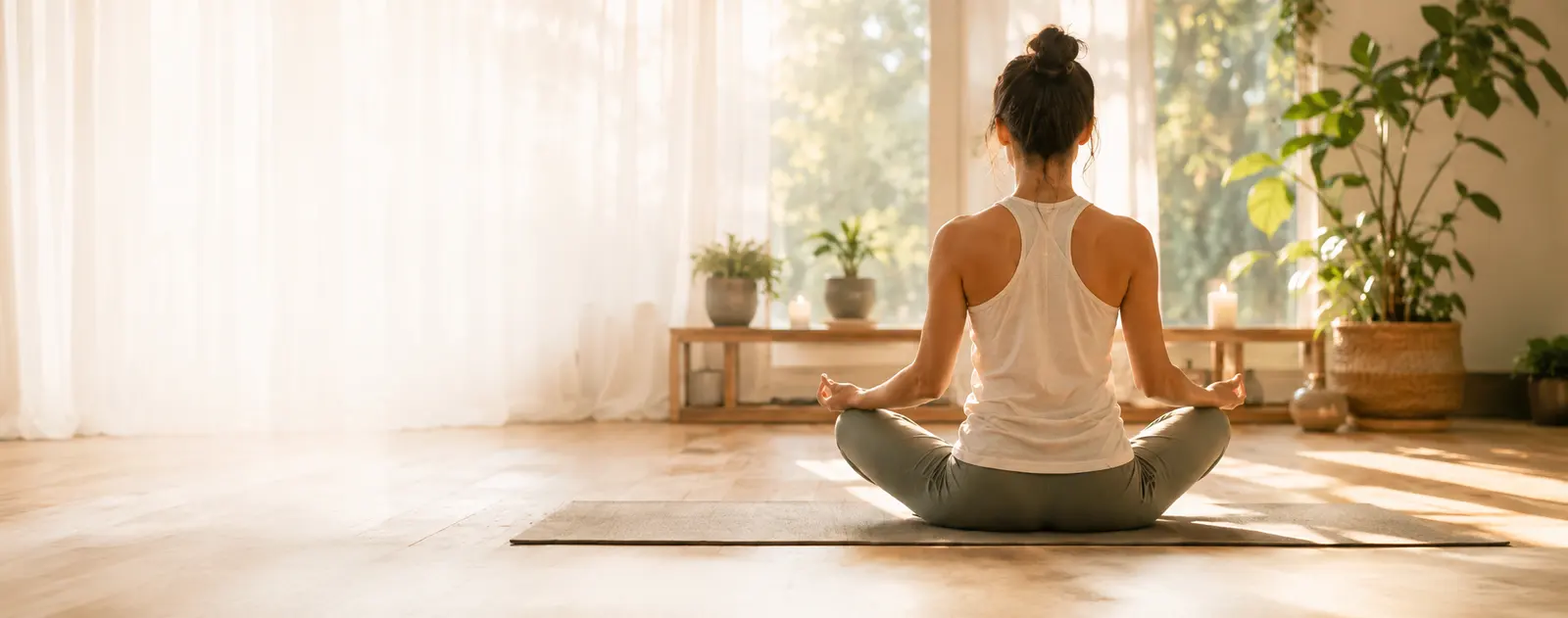 Woman meditating in a peaceful studio
