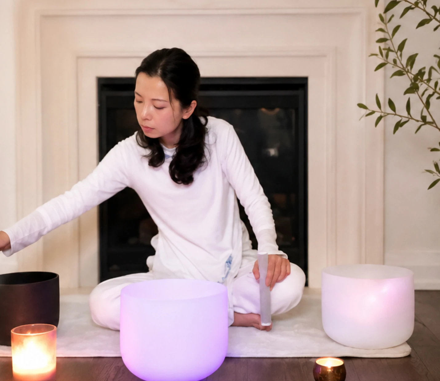 Sound healing session with singing bowls